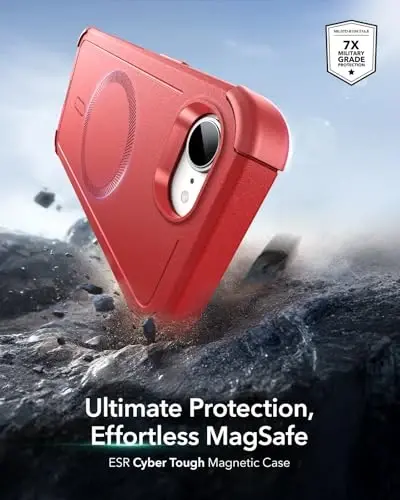 ESR for iPhone 16e Case, 7X Military-Grade Drop Protection, Shock-Absorbing Rugged Cover, MagSafe Accessories Compatible, Cyber Series, Red - 3