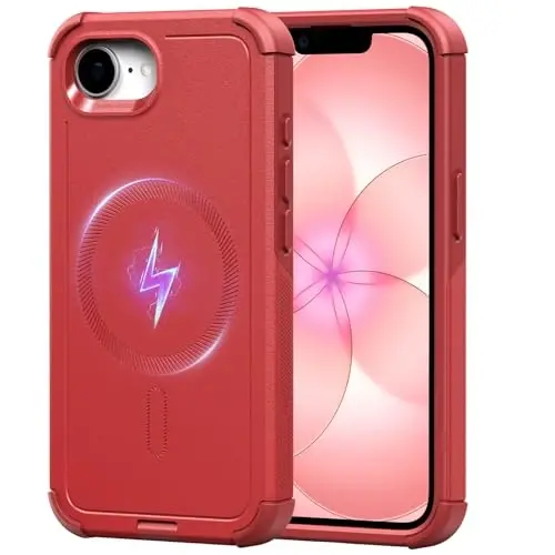 ESR for iPhone 16e Case, 7X Military-Grade Drop Protection, Shock-Absorbing Rugged Cover, MagSafe Accessories Compatible, Cyber Series, Red - ESR