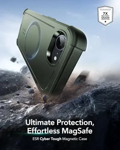 ESR for iPhone 16e Case, 7X Military-Grade Drop Protection, Shock-Absorbing Rugged Cover, MagSafe Accessories Compatible, Cyber Series, Army Green - 3