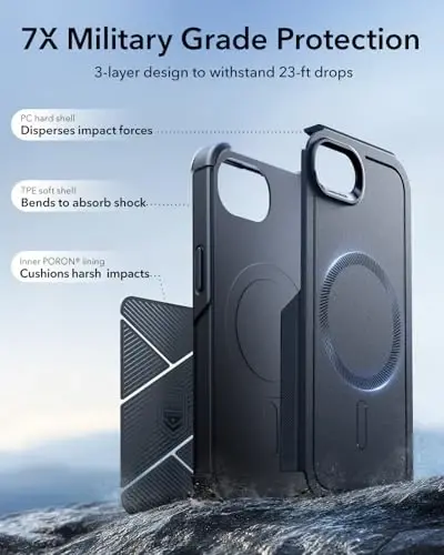 ESR for iPhone 16e Case, 7X Military-Grade Drop Protection, Shock-Absorbing Rugged Cover, MagSafe Accessories Compatible, Cyber Series, Black - 4