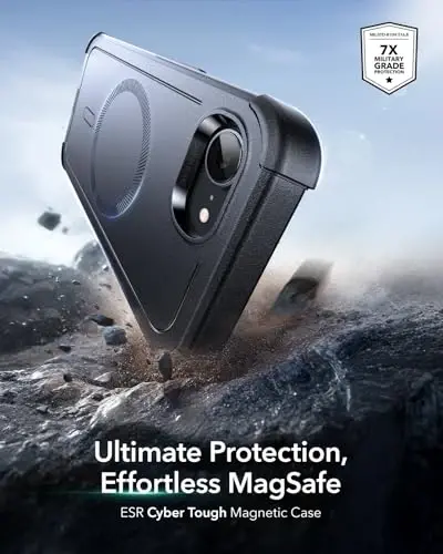 ESR for iPhone 16e Case, 7X Military-Grade Drop Protection, Shock-Absorbing Rugged Cover, MagSafe Accessories Compatible, Cyber Series, Black - 3