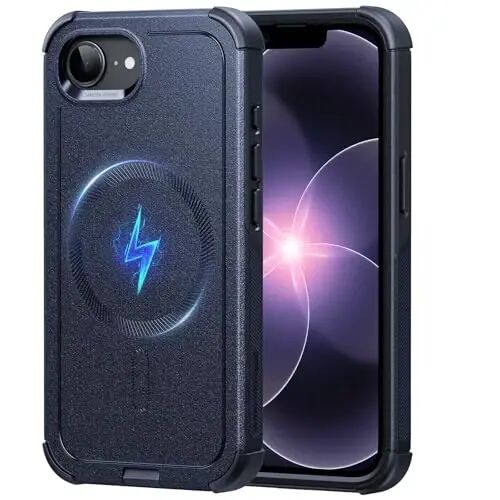 ESR for iPhone 16e Case, 7X Military-Grade Drop Protection, Shock-Absorbing Rugged Cover, MagSafe Accessories Compatible, Cyber Series, Navy Blue 