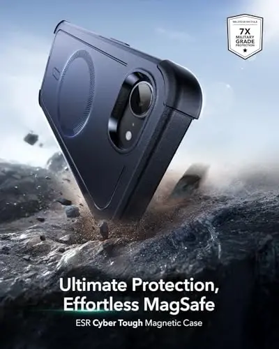 ESR for iPhone 16e Case, 7X Military-Grade Drop Protection, Shock-Absorbing Rugged Cover, MagSafe Accessories Compatible, Cyber Series, Navy Blue - 3