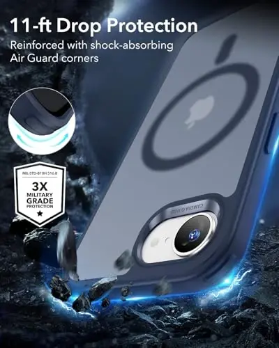 ESR for iPhone 16e Case, Compatible with MagSafe, Shockproof Military-Grade Protection, Magnetic Phone Case for iPhone 16e Case, Classic Hybrid Case (HaloLock),Frosted Blue - 4