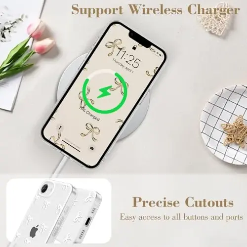 EYZUTAK Case for iPhone 16e, Clear Cute Ribbon Bowknot Pattern Aesthetic Transparent Phone Case Raised Camera Protection Stylish Slim Soft Durable TPU Protective Cover for Women Girls - White - 5