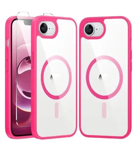 FNTCASE for iPhone 16e Case Clear: Magnetic Phone Cases Compatible with Magsafe Slim Anti Yellowing Military Grade Drop Protection Rugged Shockproof Protective Transparent Cell Cover (D-Pink) 