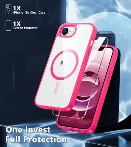FNTCASE for iPhone 16e Case Clear: Magnetic Phone Cases Compatible with Magsafe Slim Anti Yellowing Military Grade Drop Protection Rugged Shockproof Protective Transparent Cell Cover (D-Pink) - 3