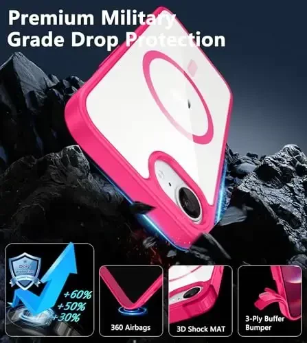 FNTCASE for iPhone 16e Case Clear: Magnetic Phone Cases Compatible with Magsafe Slim Anti Yellowing Military Grade Drop Protection Rugged Shockproof Protective Transparent Cell Cover (D-Pink) - 4