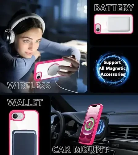 FNTCASE for iPhone 16e Case Clear: Magnetic Phone Cases Compatible with Magsafe Slim Anti Yellowing Military Grade Drop Protection Rugged Shockproof Protective Transparent Cell Cover (D-Pink) - 5