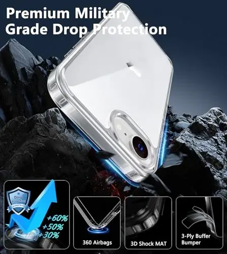 FNTCASE for iPhone 16e Case: Anti Yellowing Shockproof Case | Military Grade Protection Scratch-Resistant Cases | Rugged Slim Transparent Cell Phone Cover (B-Clear) 