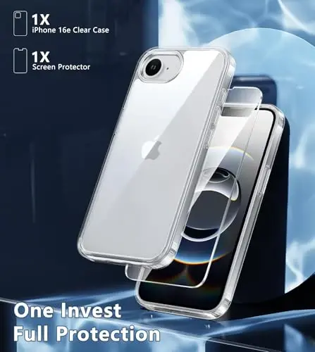FNTCASE for iPhone 16e Case: Anti Yellowing Shockproof Case | Military Grade Protection Scratch-Resistant Cases | Rugged Slim Transparent Cell Phone Cover (B-Clear) - 3