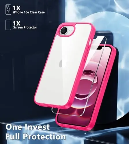 FNTCASE for iPhone 16e Case Clear: Phone Cases Compatible with Magsafe Slim Anti Yellowing Military Grade Drop Protection Rugged Shockproof Protective Transparent Cell Phone Cover (D-Hot Pink) - FNTCASE (1)
