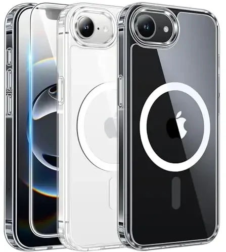 FNTCASE for iPhone 16e Case Clear: Magnetic Phone Cases with Screen Protector Compatible with Magsafe Slim Anti Yellowing Rugged Shockproof Protective Transparent Cell Phone Cover (A-Clear) - 11