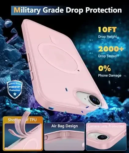 FNTCASE for iPhone 16e Case: [Compatible with Magsafe] Translucent Matte Cases with [Screen Protector] Military Grade Shockproof Protective Phone Cover - Light Pink - 4