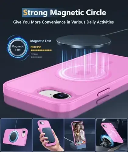 FNTCASE for iPhone 16e Case: [Compatible with Magsafe] Translucent Matte Cases with [Screen Protector] Military Grade Shockproof Protective Phone Cover - Pink - 3
