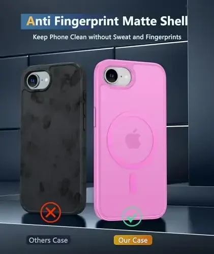FNTCASE for iPhone 16e Case: [Compatible with Magsafe] Translucent Matte Cases with [Screen Protector] Military Grade Shockproof Protective Phone Cover - Pink - 4