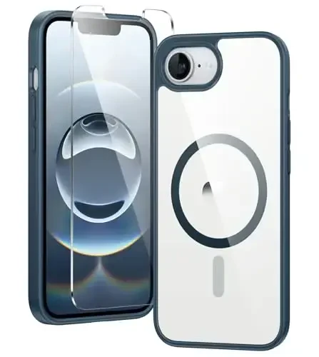 FNTCASE for iPhone 16e Case Clear: Magnetic Phone Cases with Screen Protector Drop Proof Compatible with Magsafe Slim Anti Yellowing Rugged Shockproof Protective Transparent Cell Cover (B-Blue) 