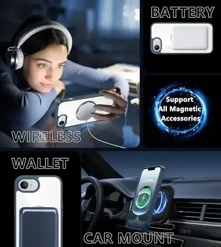 FNTCASE for iPhone 16e Case Clear: Magnetic Phone Cases with Screen Protector Drop Proof Compatible with Magsafe Slim Anti Yellowing Rugged Shockproof Protective Transparent Cell Cover (B-Blue) - 6