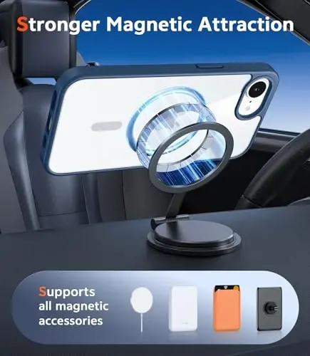 FNTCASE for iPhone 17e & iPhone 16e Case Clear: Magnetic Phone Cases with Screen Protector Drop Proof Compatible with Magsafe Anti Yellowing Shockproof Protective Transparent Cell Cover (B-Blue) - 4