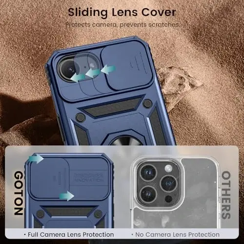 Goton Compatible for iPhone 16e Case with Screen Protector - Slide Camera Cover Protective Phone Case with Ring Stand, Heavy Duty Shockproof Rugged Bumper for iPhone 16e Accessories Blue - 3
