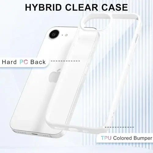 LoeoeL for iPhone 17e 16e Case Clear, Transparent Hybrid 17e 16e Phone Case [Hard Plastic & Soft Silicone Bumper] Acrylic Non Yellowing Thin Slim Protective Cover for Women, White - 3