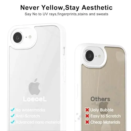 LoeoeL for iPhone 17e 16e Case Clear, Transparent Hybrid 17e 16e Phone Case [Hard Plastic & Soft Silicone Bumper] Acrylic Non Yellowing Thin Slim Protective Cover for Women, White - 4