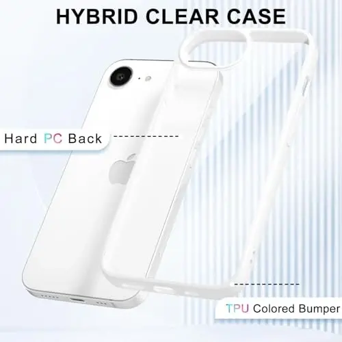 iPhone 16e için LoeoeL Kılıf Şeffaf, Transparan Hibrit 16e Telefon Kılıfı [Sert Plastik & Yumuşak Silikon Tampon] Akrilik Sararmayan İnce Dar Koruyucu Kadınlar için Kapak, Beyaz - 3