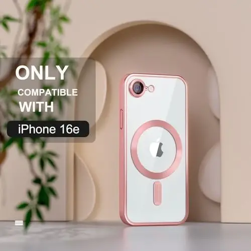 Misea Magnetic for iPhone 16e Case Compatible with MagSafe [Never Yellowing] [Military Grade Drop Protection] Full Camera Lens Protector Plating Soft Clear Phone Case for Women 6.1 inch, Pink - 2