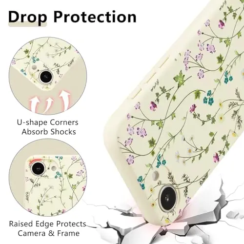 RALEAVO Floral Case for iPhone 16e,Liquid Silicone Cover with Cute Flower Branch Pattern for Girls Women Slim Soft Rubber Protective Phone Case for iPhone 16e (6.1