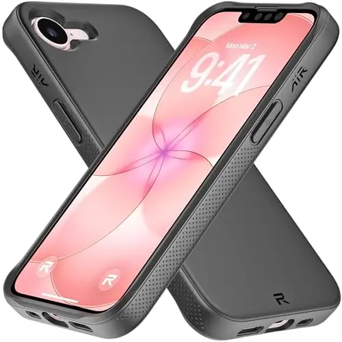 REBEL Air Case for iPhone 17e/16e [Air² Series] Compatible with MagSafe, Strong Magnets, Grippy Sides, Slim & Lightweight TPU Cover, Protective Corners, Raised Lens Ring, 6.1 Inch Phone 2026 (Black) - 1