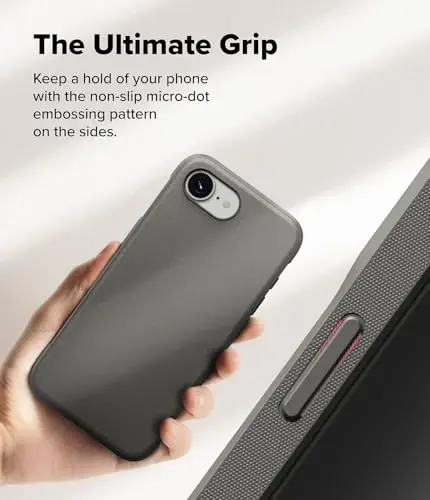 Ringke Onyx for iPhone 17e Case and iPhone 16e Case [Feels Good in The Hand] Oil & Dirt Resistant, Individual Lens Covers for Cameras, Non-Slip Enhanced Grip Lightweight Cover - Gray - 4