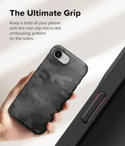 Ringke Onyx for iPhone 16e Case, [Feels Good in The Hand] Oil & Dirt Resistant, Individual Lens Covers for Cameras, Non-Slip Enhanced Grip Lightweight Cover - Camo Black - 4