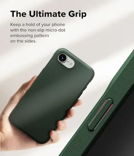 Ringke Onyx for iPhone 17e Case and iPhone 16e Case [Feels Good in The Hand] Oil & Dirt Resistant, Individual Lens Covers for Cameras, Non-Slip Enhanced Grip Lightweight Cover - Dark Green - 4