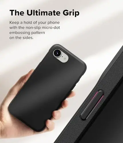 Ringke Onyx for iPhone 16e Case, [Feels Good in The Hand] Oil & Dirt Resistant, Individual Lens Covers for Cameras, Non-Slip Enhanced Grip Lightweight Cover - Black - 4