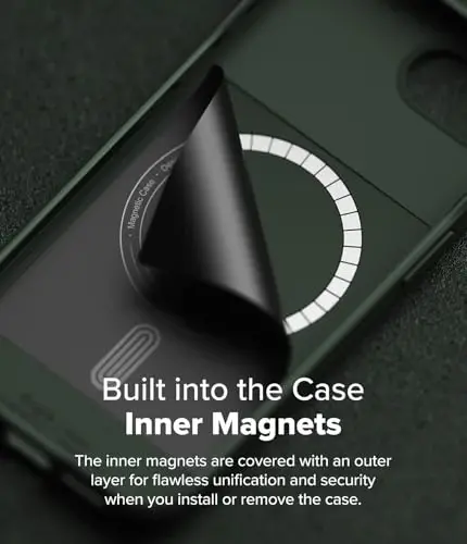 Ringke Onyx for iPhone 17e Case and iPhone 16e Case [Compatible with MagSafe] Oil & Dirt Resistant, Individual Lens Covers for Cameras, Non-Slip Enhanced Grip Lightweight Cover - Magnetic Dark Green - 3