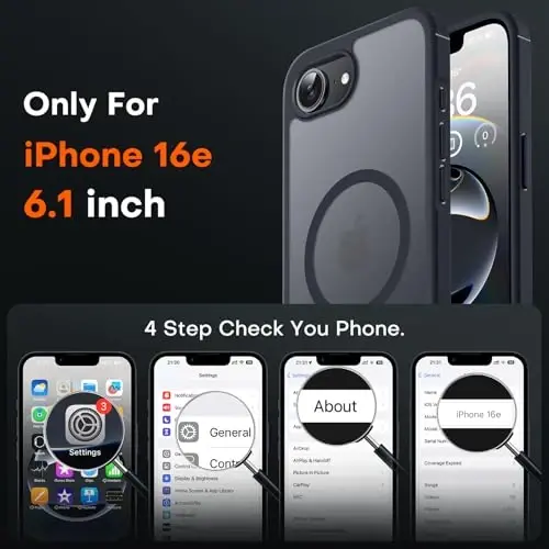 TOCOL for iPhone 16e Case, Upgraded Full Camera Protection, Compatible with Magsafe, Drop Protection, Translucent Magnetic Matte Phone Case for iPhone 16e 6.1 inch (Black) - 8