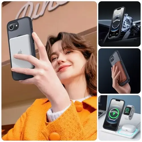 TOCOL for iPhone 16e Case, Upgraded Full Camera Protection, Compatible with Magsafe, Drop Protection, Translucent Magnetic Matte Phone Case for iPhone 16e 6.1 inch (Black) - 12