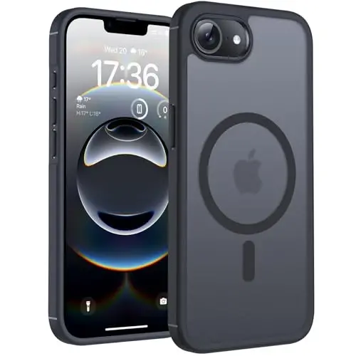 iPhone 16e için TOCOL Kılıfı, Gelişmiş Tam Kamera Koruması, Magsafe ile Uyumlu, Düşme Koruması, iPhone 16e 6.1 inç için Yarı Saydam Manyetik Mat Telefon Kılıfı (Siyah) 