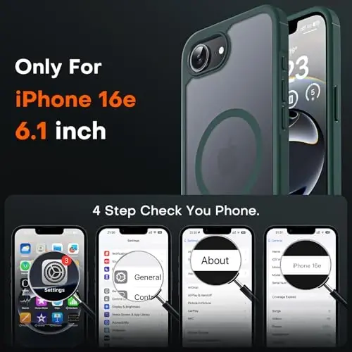 TOCOL Magnetic for iPhone 16e Case, Upgraded Full Camera Protection, Compatible with Magsafe, Drop Protection, Translucent Matte Back Bumper for iPhone 16e 6.1-Inch (Alpine Green) - TOCOL (1)