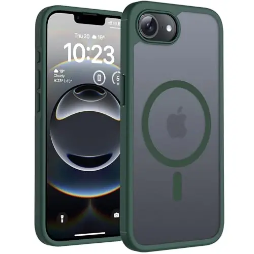 iPhone 16e için TOCOL Manyetik Kılıf, Geliştirilmiş Tam Kamera Koruması, Magsafe ile Uyumlu, Düşme Koruması, iPhone 16e 6.1-İnç için Yarı Saydam Mat Arka Tampon (Alp Yeşili) 