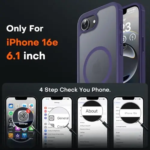TOCOL Magnetic for iPhone 16e Case, Upgraded Full Camera Protection, Compatible with Magsafe, Drop Protection, Translucent Matte Back Bumper for iPhone 16e 6.1-Inch (Purple) - 2