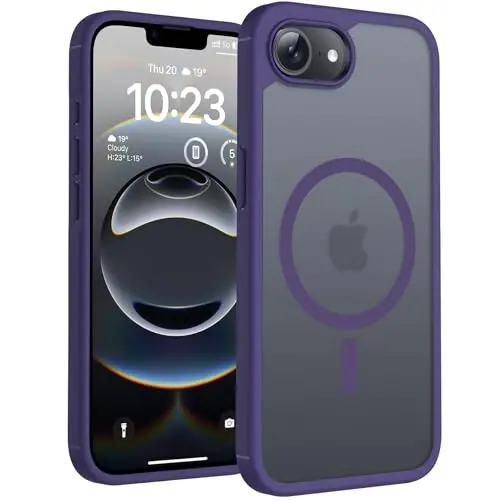 iPhone 16e için TOCOL Mıknatıslı Kılıf, Gelişmiş Tam Kamera Koruması, Magsafe ile Uyumlu, Düşme Koruması, iPhone 16e 6,1 inç (Mor) için Yarı Saydam Mat Arka Tampon 
