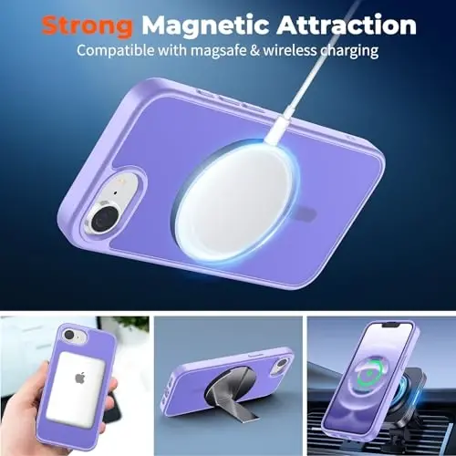iPhone 16e için zapica Manyetik Kılıf, [MagSafe ile Uyumlu] [Askeri Sınıf Düşme Koruması] Yarı Saydam Mat Darbeye Dayanıklı Çizilmez Telefon Kılıfı, Açık Mor - 2