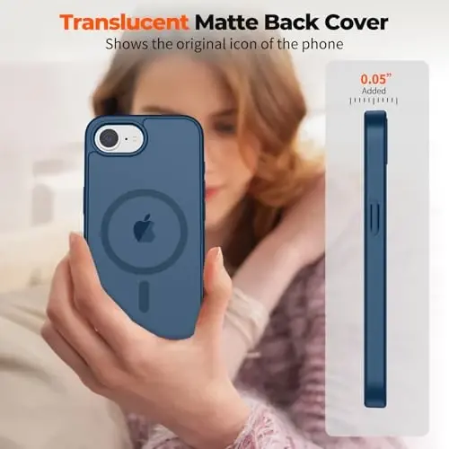 zapica Magnetic for iPhone 16e Case, [Compatible with MagSafe] [Military Grade Drop Protection] Translucent Matte Shockproof Anti-Scratch Phone Case, Dark Blue - 3