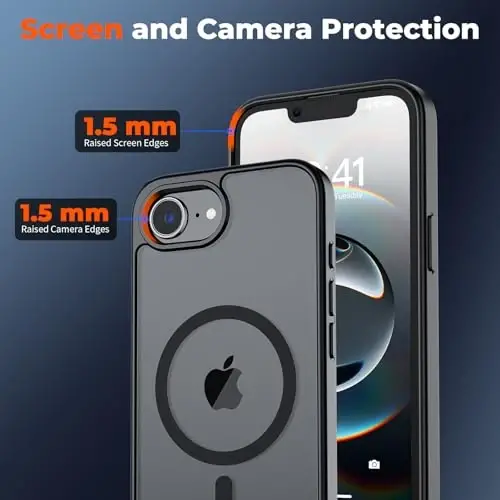 zapica Magnetic for iPhone 17e Case & iPhone 16e Case, [Compatible with MagSafe] [Military Grade Drop Protection] Translucent Matte Shockproof Anti-Scratch Phone Cover, Black - 4