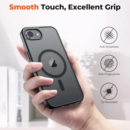zapica Magnetic for iPhone 17e Case & iPhone 16e Case, [Compatible with MagSafe] [Military Grade Drop Protection] Translucent Matte Shockproof Anti-Scratch Phone Cover, Black - 5