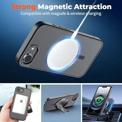 zapica Magnetic for iPhone 16e Case, [Compatible with MagSafe] [Military Grade Drop Protection] Translucent Matte Shockproof Anti-Scratch Phone Case, Black - ZAPICA (1)