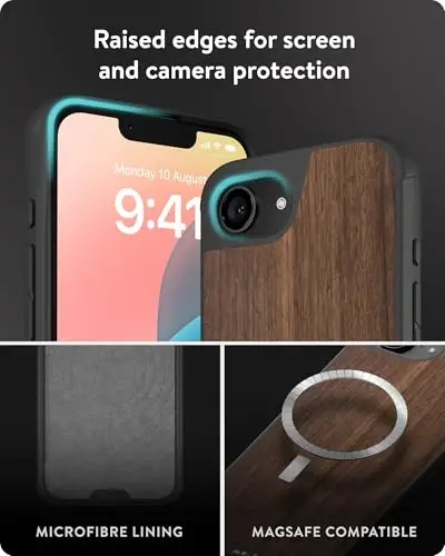 Mous for iPhone 16e Case 2025 MagSafe Compatible - Limitless 6.0 - Walnut - Protective Shockproof Phone Cover - 4