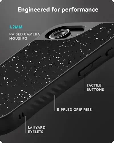 Mous for iPhone 16e Case 2025 MagSafe Compatible - Limitless 6.0 - Black Speckled Fabric - Protective Shockproof Phone Cover - 5
