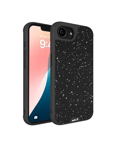 Mous for iPhone 16e Case 2025 MagSafe Compatible - Limitless 6.0 - Black Speckled Fabric - Protective Shockproof Phone Cover 